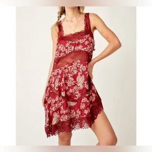 Free People Burgundy Floral Lace Mini Dress